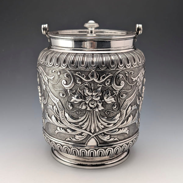 1892 British Antique Silver Plated Biscuit Barrel by James Dixon & Sons