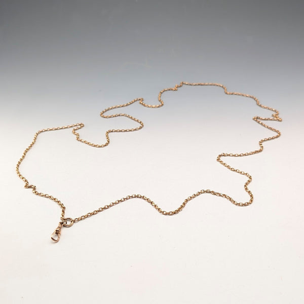 Antique British Pinchbeck muff chain necklace, 133cm long, with clip