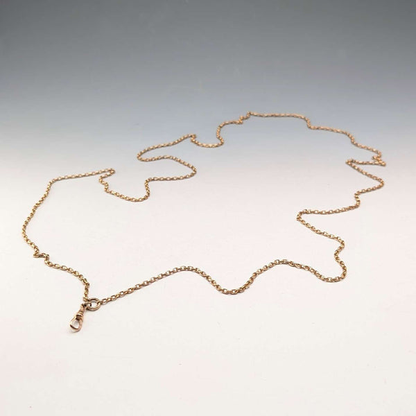 Antique British Pinchbeck muff chain necklace, 133cm long, with clip