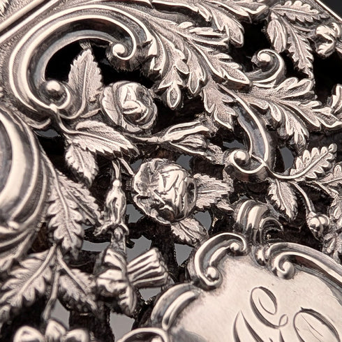 1837年 英国アンティーク 純銀製 透かしフローラル装飾 カードケース 80g Nathaniel Mills