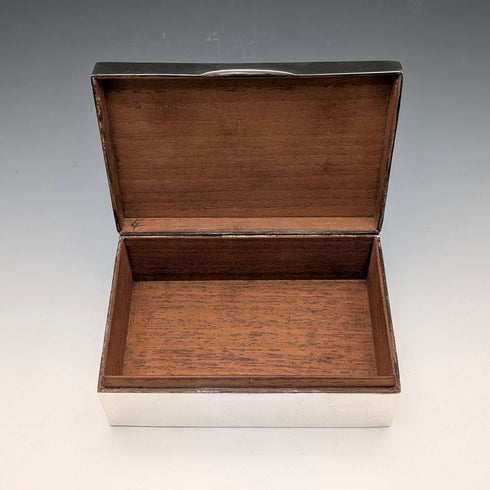 1913 British Antique Sterling Silver Cigarette Box with Wooden Interior, Walker & Hall