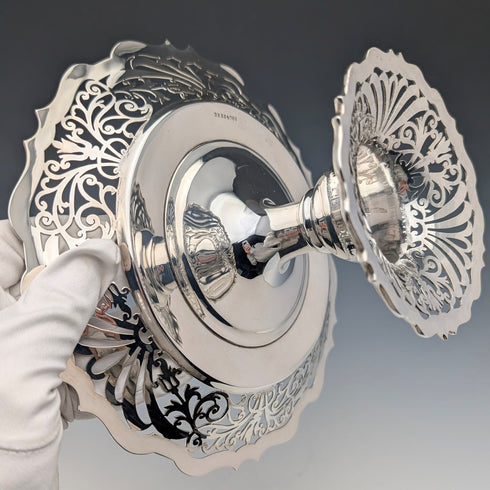 1899年 英国アンティーク 純銀製コンポート 389g 直径20cm Goldsmiths&Silversmiths