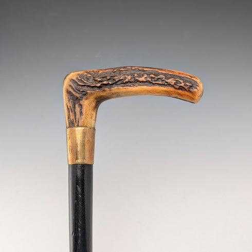 ヴィンテージ ブラックシャフト アントラーL字ハンドル ステッキ 杖 72cm ASHBEY