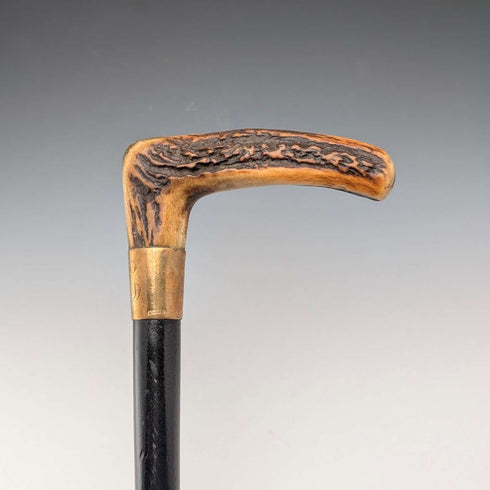ヴィンテージ ブラックシャフト アントラーL字ハンドル ステッキ 杖 72cm ASHBEY