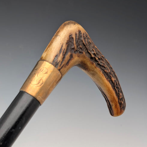 ヴィンテージ ブラックシャフト アントラーL字ハンドル ステッキ 杖 72cm ASHBEY