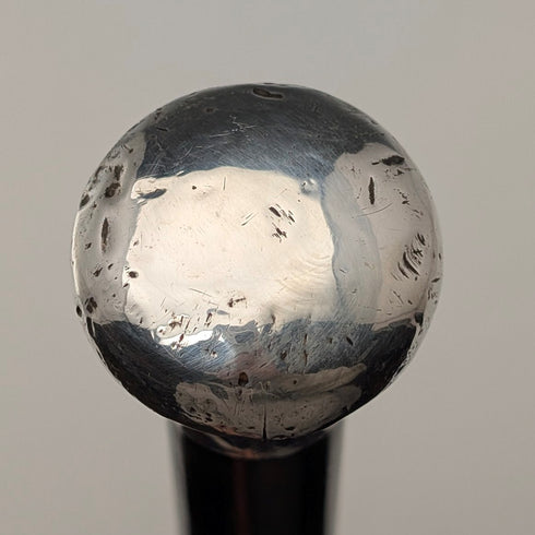 1916年英國古董黑軸純銀圓頭手柄手杖,長87厘米