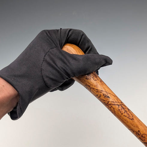 Vintage two-tone brown shaft rondelle handle walking stick, 91cm