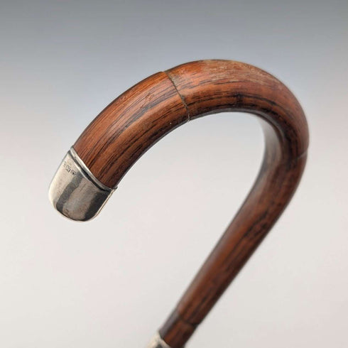 約1928年英國老式棕色杖身彎柄純銀裝飾手杖,長85厘米