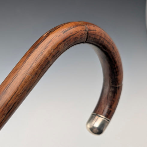 約1928年英國老式棕色杖身彎柄純銀裝飾手杖,長85厘米