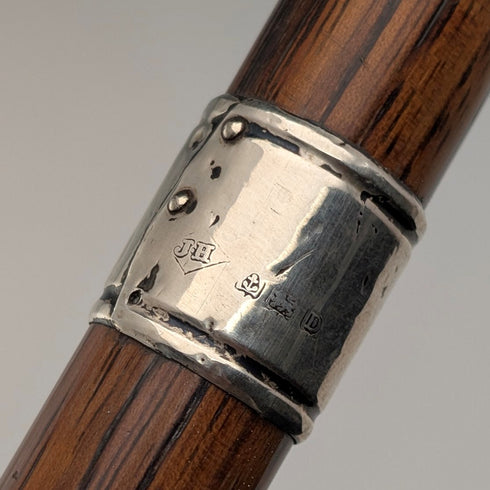 約1928年英國老式棕色杖身彎柄純銀裝飾手杖,長85厘米