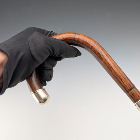 約1928年英國老式棕色杖身彎柄純銀裝飾手杖,長85厘米