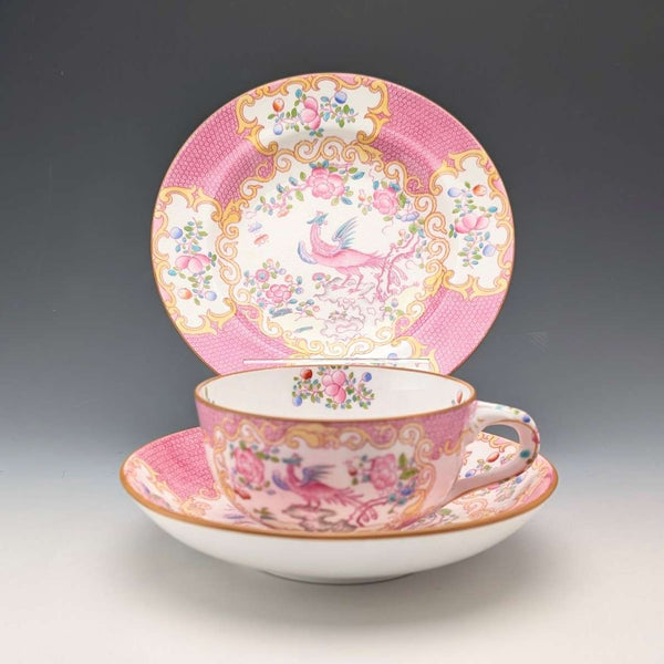 1920s British Minton Teacup Trio Pink Cockatrice, Custom Order for Meyer Emporium①