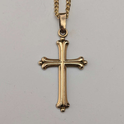 Vintage rolled gold cross pendant with necklace chain