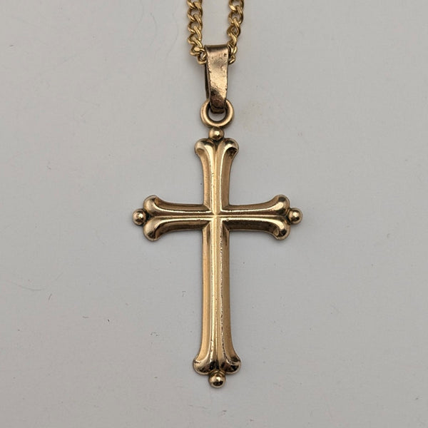 Vintage rolled gold cross pendant with necklace chain