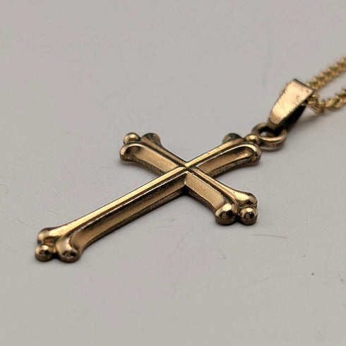 Vintage rolled gold cross pendant with necklace chain