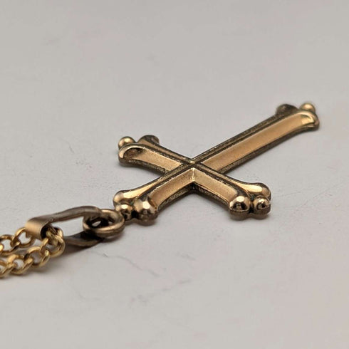 Vintage rolled gold cross pendant with necklace chain