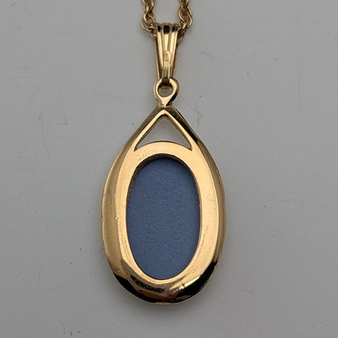 British Wedgwood Jasperware Pendant with Gold P Base and Necklace Chain