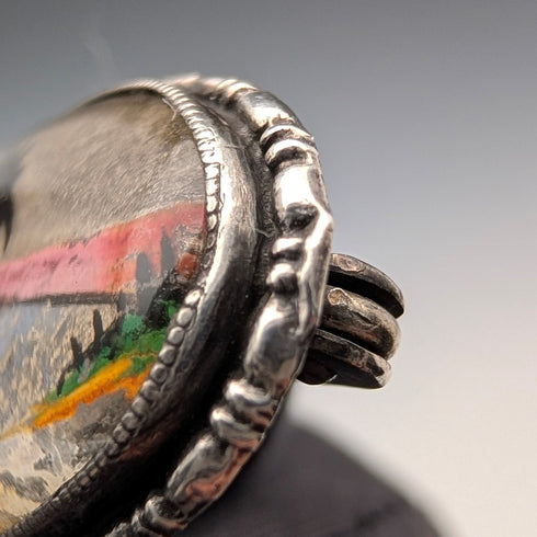 英國古董蝴蝶翅膀熱帶風景純銀胸針 TLM