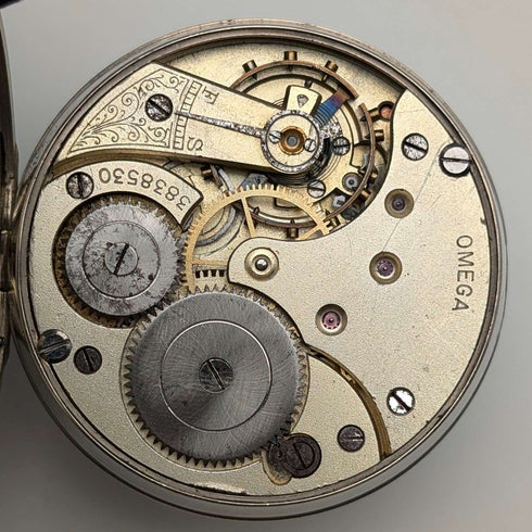 Circa 1906 Antique Omega Pocket Watch, 58mm Diameter, Railroad Watch, Alloy Case, Good Working Condition