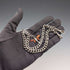 Antique British Sterling Silver Double Albert Chain, 59g, Sterling Silver & Amber Dragonfly Fob
