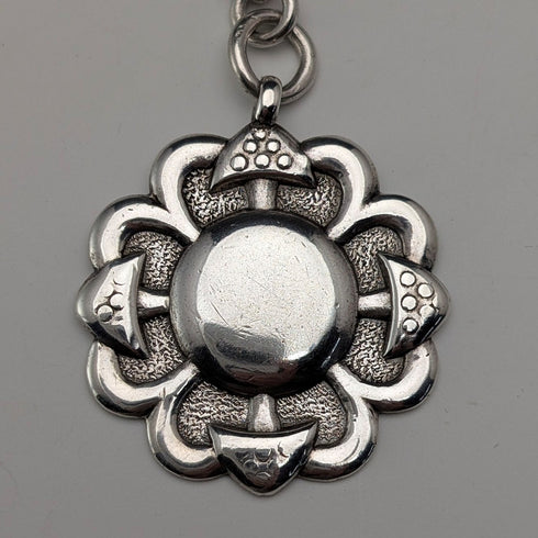 British Vintage Sterling Silver Fancy Link Double Albert Chain, 35g, Sterling Silver Medal Fob