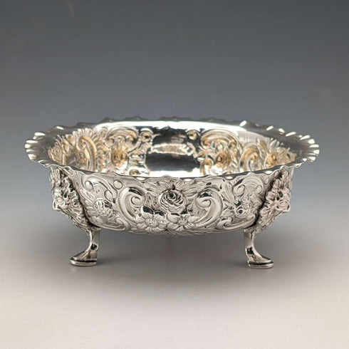 1890年 英国アンティーク 純銀製 脚付きボウル 直径13cm Charles Edwards