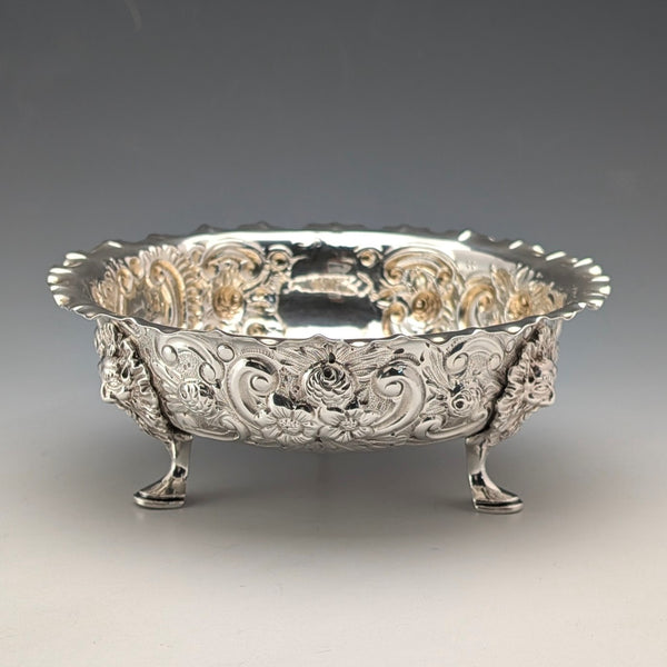 1890 British antique sterling silver pedestal bowl, 13cm diameter, by Charles Edwards