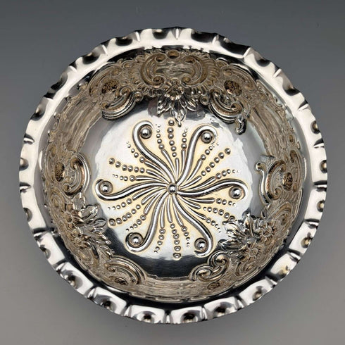1890年 英国アンティーク 純銀製 脚付きボウル 直径13cm Charles Edwards