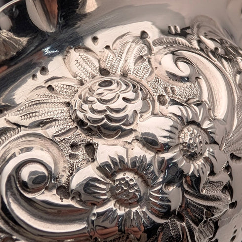 1890 British antique sterling silver pedestal bowl, 13cm diameter, by Charles Edwards