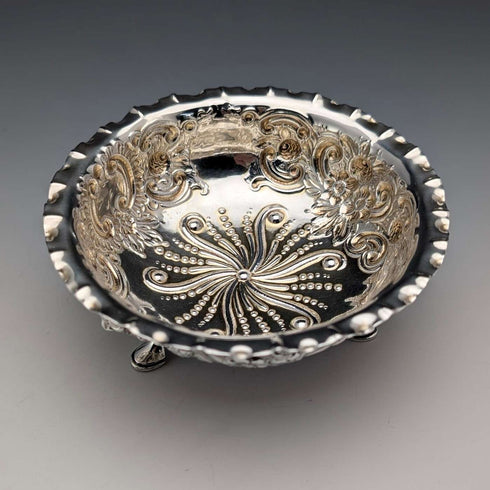 1890年 英国アンティーク 純銀製 脚付きボウル 直径13cm Charles Edwards