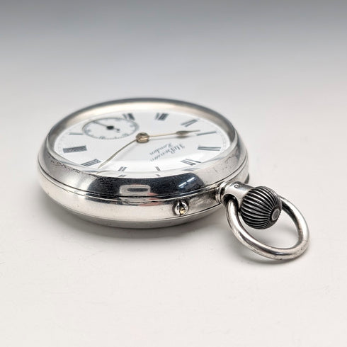 1899年英國古董J.W. Benson BANK懷錶,純銀錶殼,開面設計,走時良好