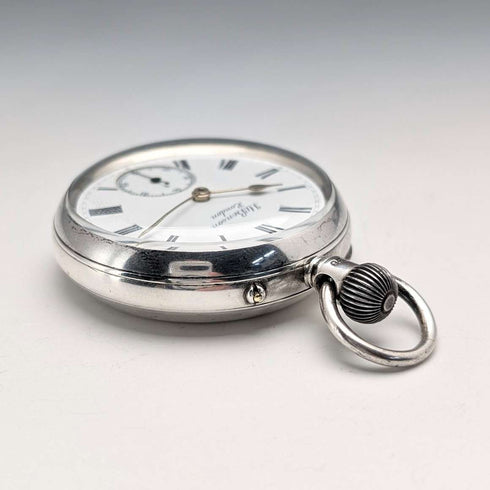 1899 British antique JW Benson BANK pocket watch, sterling silver open face, in good working order