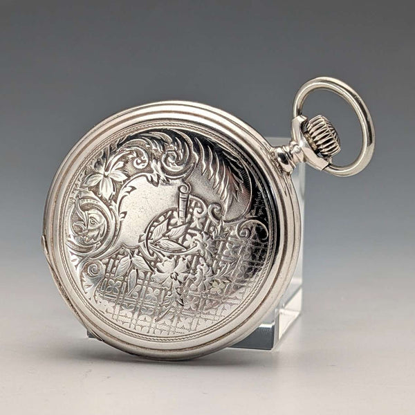 浪琴古董懷錶,約1901年,新藝術風格裝飾,銀色獵錶錶殼,走時良好。