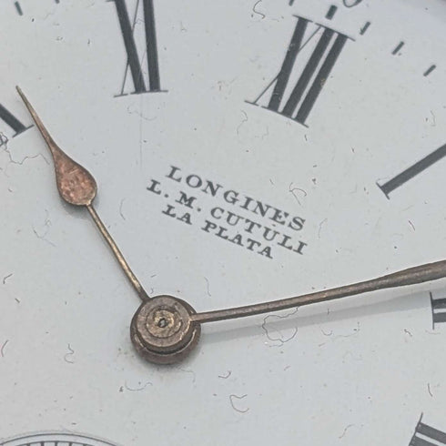 Antique Longines pocket watch, circa 1901, Art Nouveau decoration, silver-sided hunter case, in good working order.