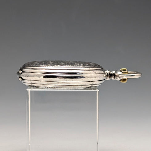 Antique Longines pocket watch, circa 1912, floral decoration, silver-sided hunter case, in good working order.