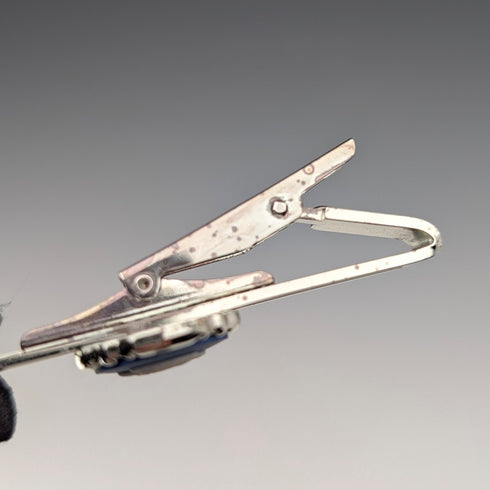 British Wedgwood cufflinks and tie clip with blue jasper sailing ship round cameo and silver base case