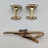 British Wedgwood cufflinks and tie clip with black jasper sailing ship square cameo and gold-colored base case