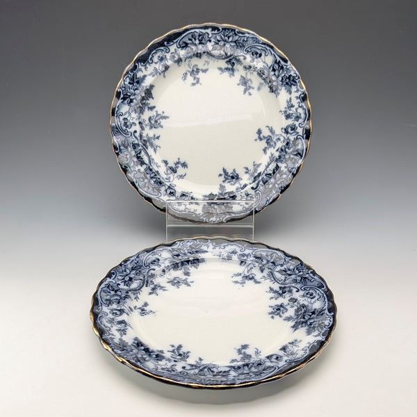 Pair of antique British Burlington pattern semi-porcelain side plates by Wedgwood & Co.