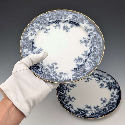 Pair of antique British Burlington pattern semi-porcelain side plates by Wedgwood & Co.