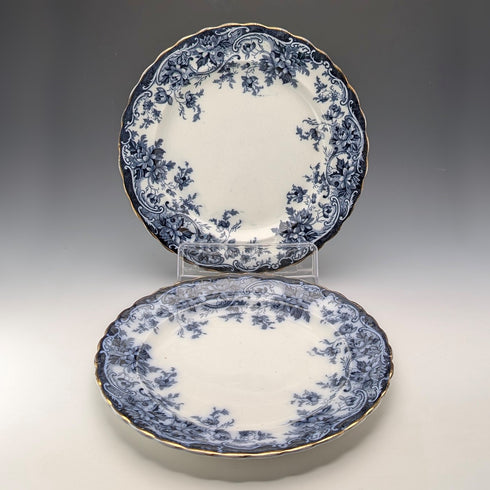 Pair of antique British Burlington pattern semi-porcelain lunch plates by Wedgwood & Co.