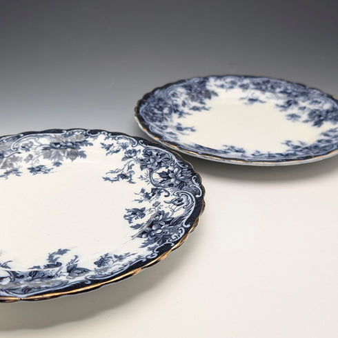 Pair of antique British Burlington pattern semi-porcelain lunch plates by Wedgwood & Co.