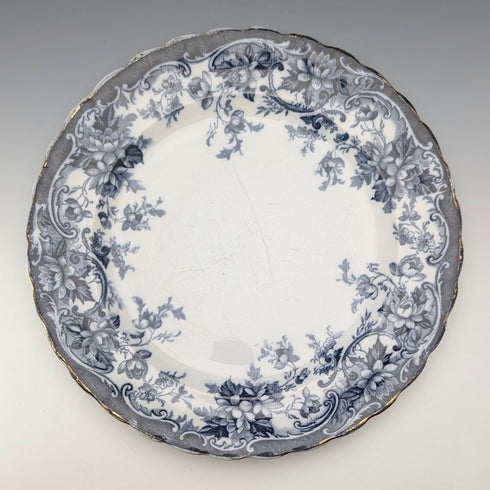 Pair of antique British Burlington pattern semi-porcelain dinner plates by Wedgwood & Co.