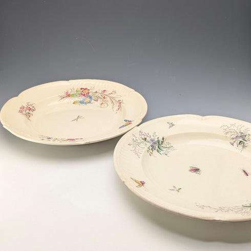 French Antique Japonism Design Hard Ceramic Soup Plate Pair ①