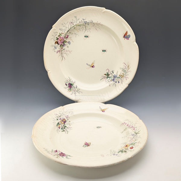 French Antique Japonism Design Hard Ceramic Soup Plate Pair ②