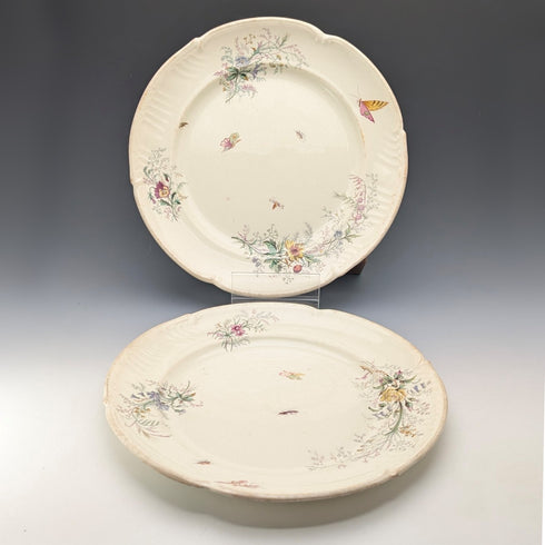 French Antique Japonism Design Hard Ceramic Dinner Plate Pair ②