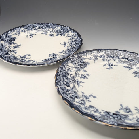 Pair of antique British Burlington pattern semi-porcelain dinner plates by Wedgwood & Co.