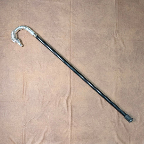 義大利復古黑色桿身純銀馬頭形手柄手杖,82厘米