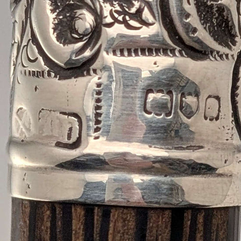 英國古董黑色桿身雕刻純銀手杖,圓錐形手柄,長86厘米