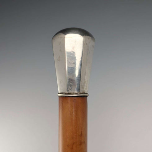 Antique Malacca Shaft Sterling Silver Rondelle Handle Walking Stick 87cm