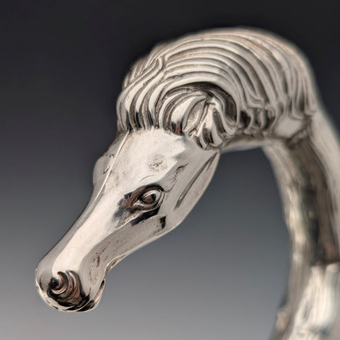 義大利復古黑色桿身純銀馬頭形手柄手杖,82厘米